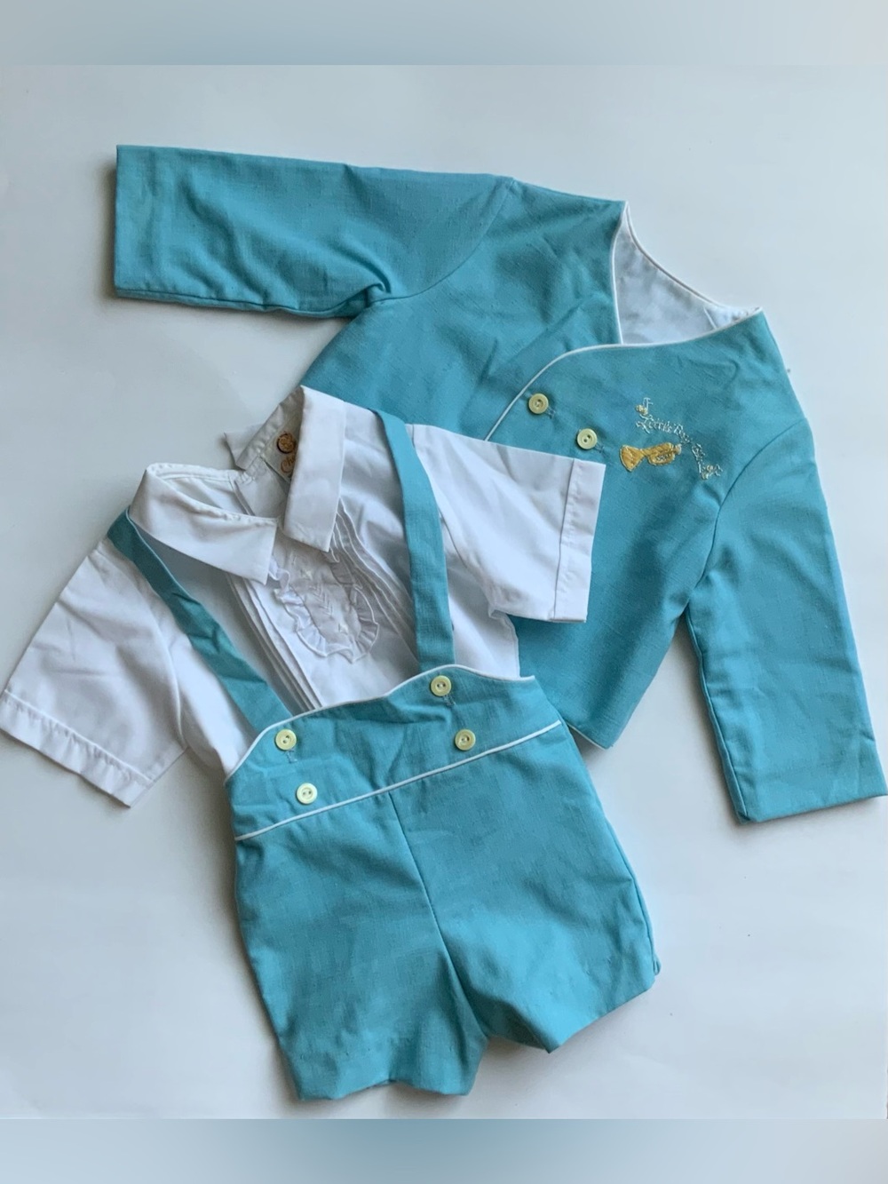 Vintage 50s Toddler Three-Piece Short Set in Aqua